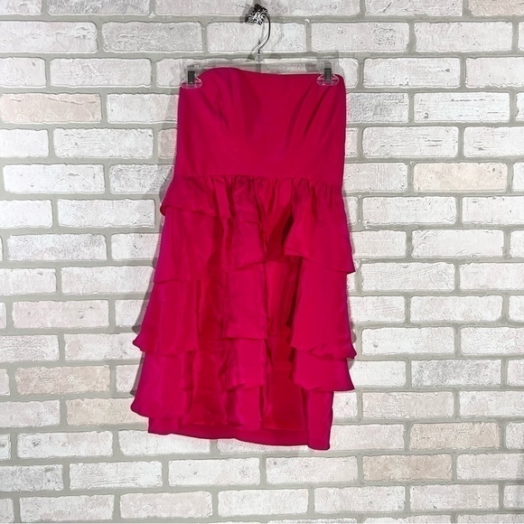 Shoshanna Silk Pink Strapless Tiered Mini Dress Size 4 - Picture 2 of 7